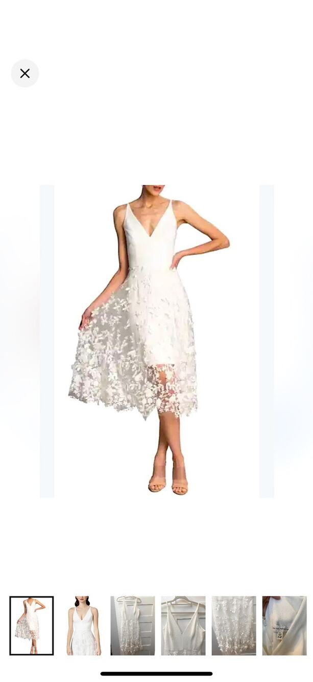 Dress the Population Audrey White 3D Floral Appliqué Midi Dress Size Medium